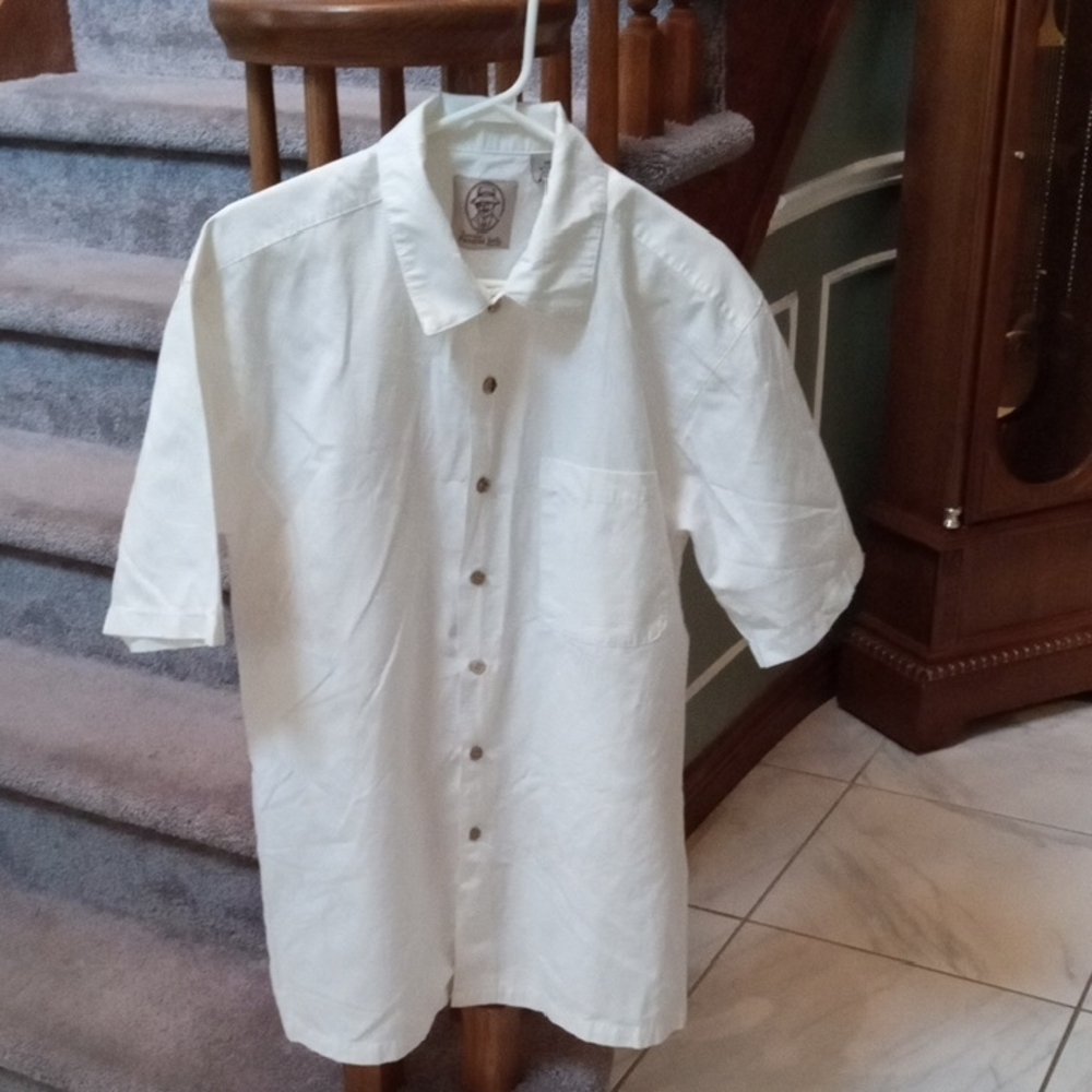 Panama Jack Men's White Casual Button Down Shirt Palm Print In White